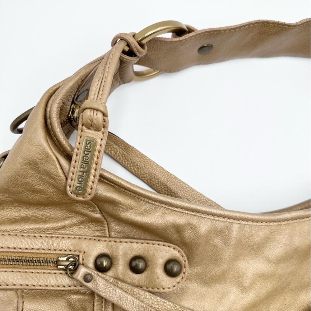 Isabella Fiore Leather Gold Hobo Shoulder Bag - Picture 6 of 16
